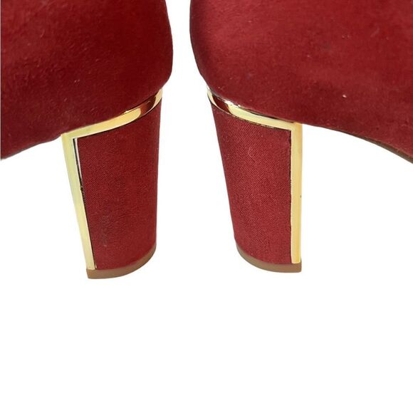 IMAN Burgundy Heeled Boots with Metallic Gold Heel - Picture 5 of 7